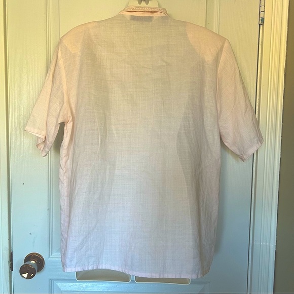 Carlie's Court 100% Linen Light Pink Collar Embroidered Blouse Women Size 12 - Picture 3 of 12